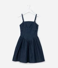 Vestido Infantil em Jeans com Cintura em V - Tam 7 a 14 Anos
