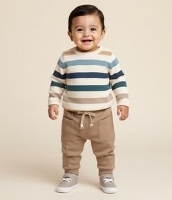 Blusão em Tricô Infantil com Estampa Listrada - Tam  0 A 18 meses
