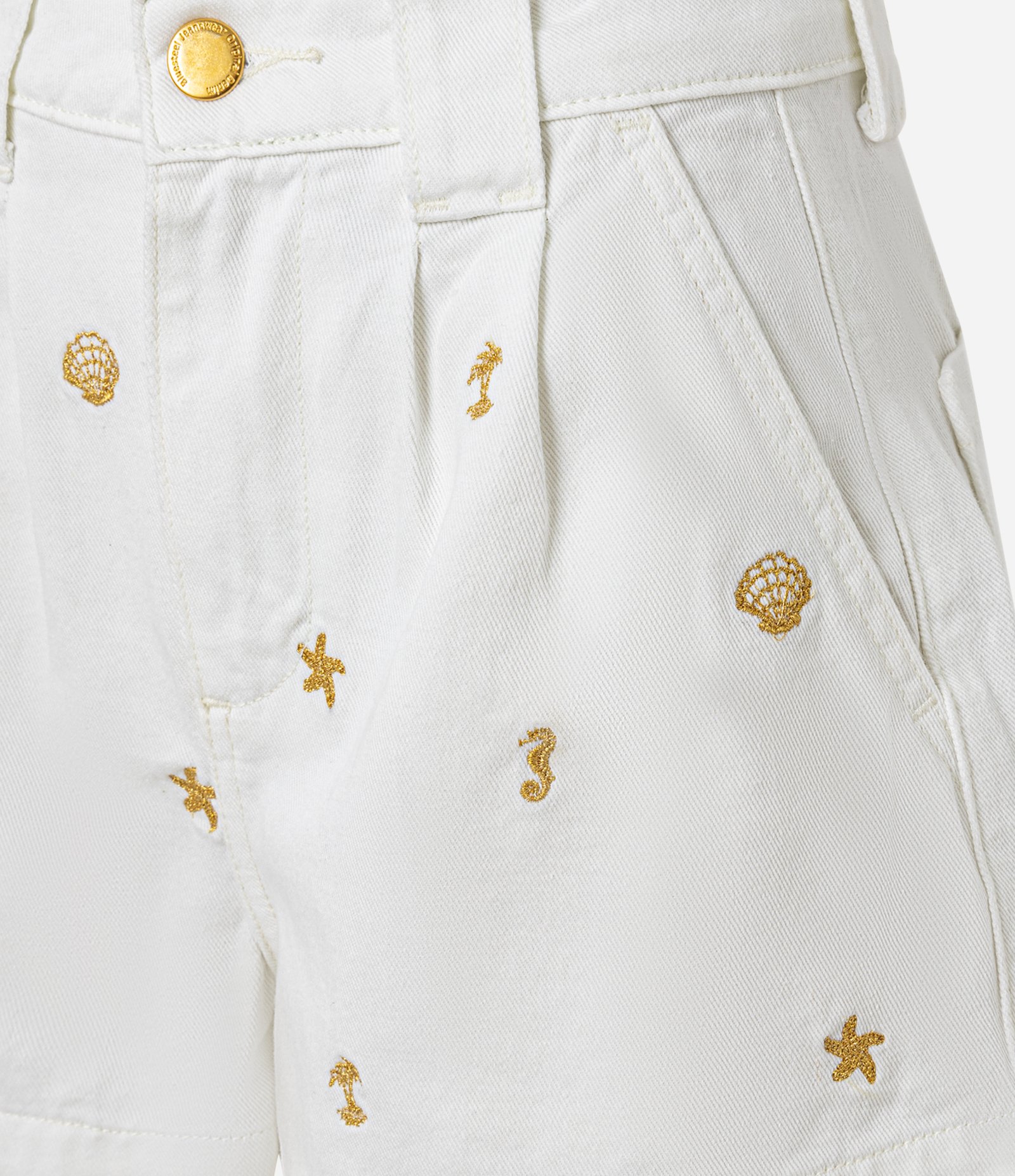 Short em Sarja com Pregas e Bordados de Praia Off White 6