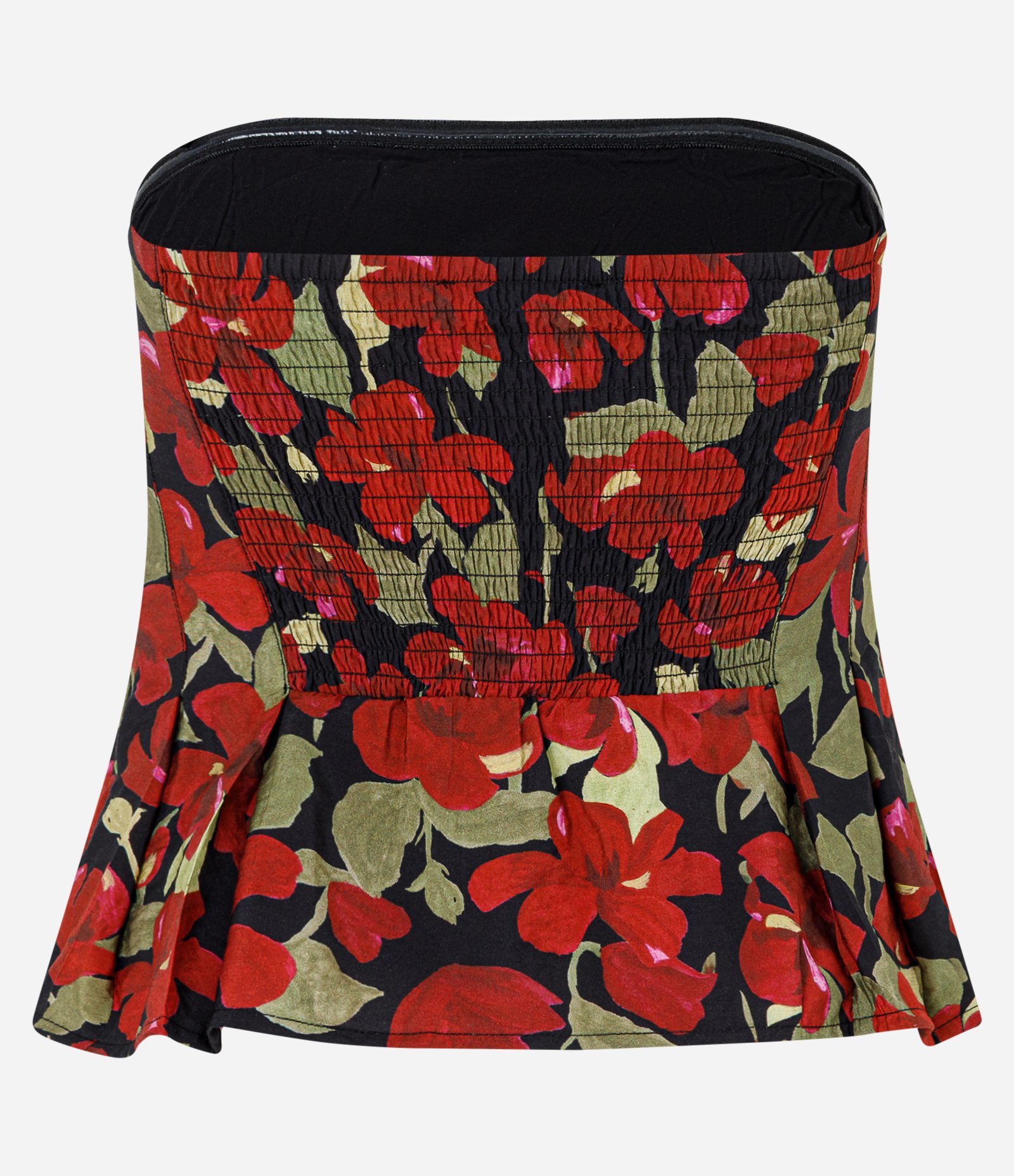 Blusa em Alfaiataria Tomara Que Caia com Estampa Floral Preto/Vermelho 6