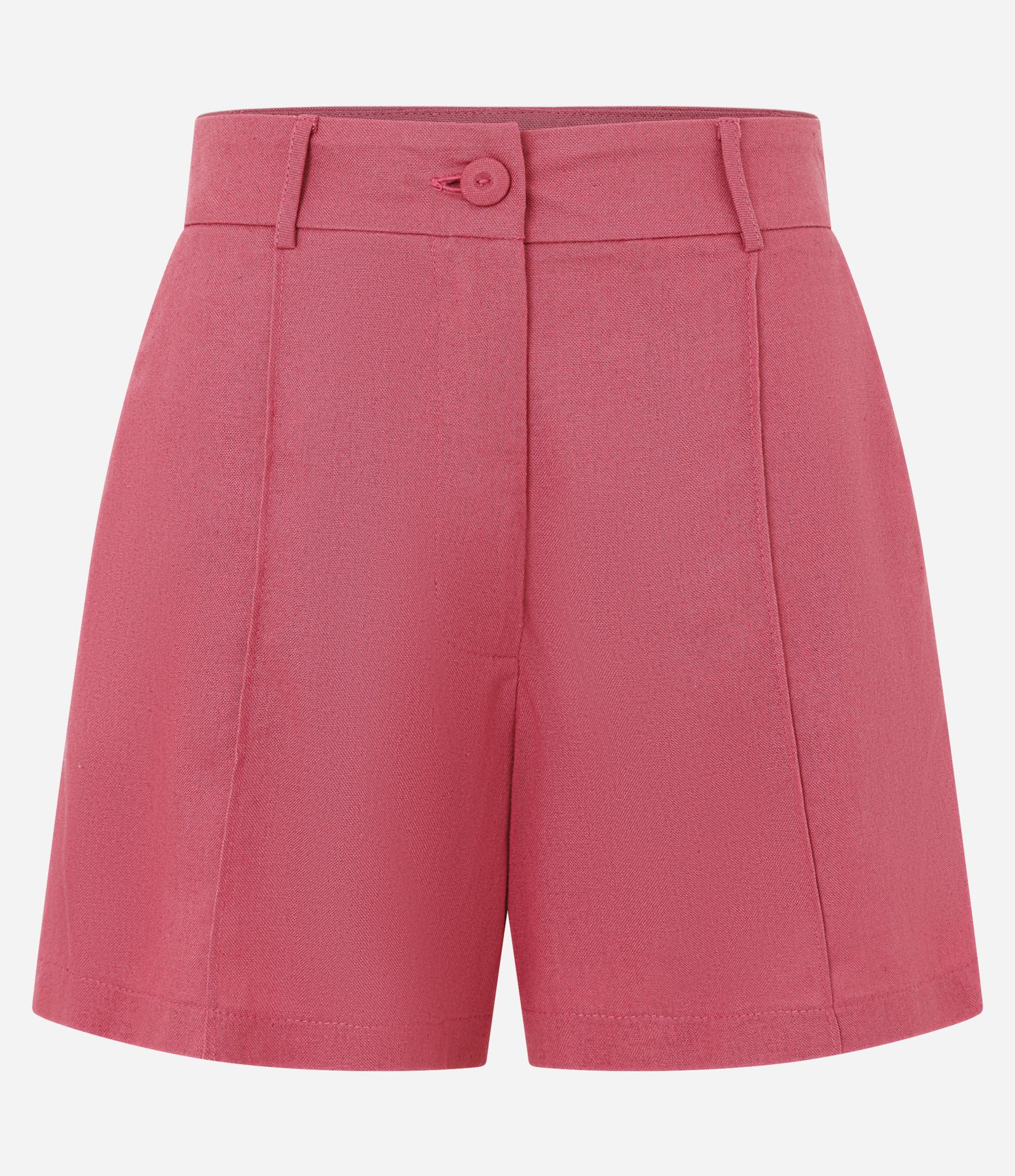 Short Cintura Alta em Viscolinho com Frisos Rosa 1