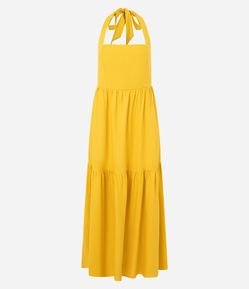 Vestido Midi Frente Único em Viscolinho com Recortes