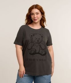 Camiseta Alongada em Algodão com Estampa Ursinho Wild Curve & Plus Size