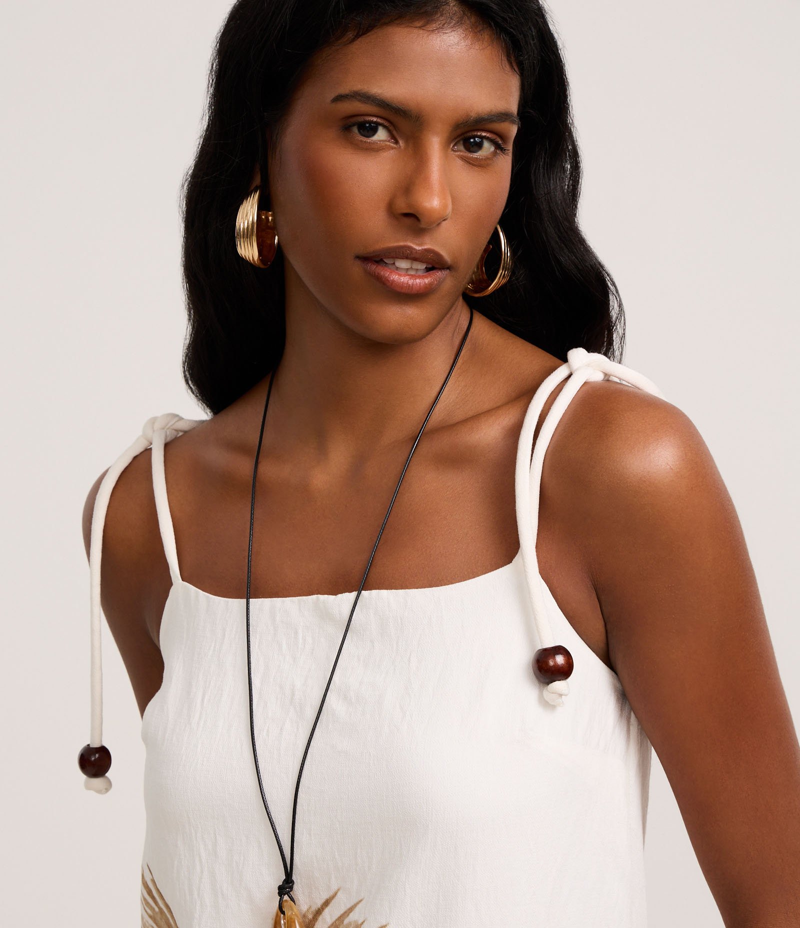 Vestido Midi em Crepe com Alça Corda e Estampa Coqueiro Off White 3