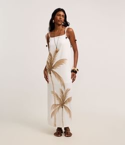 Vestido Midi em Crepe com Alça Corda e Estampa Coqueiro