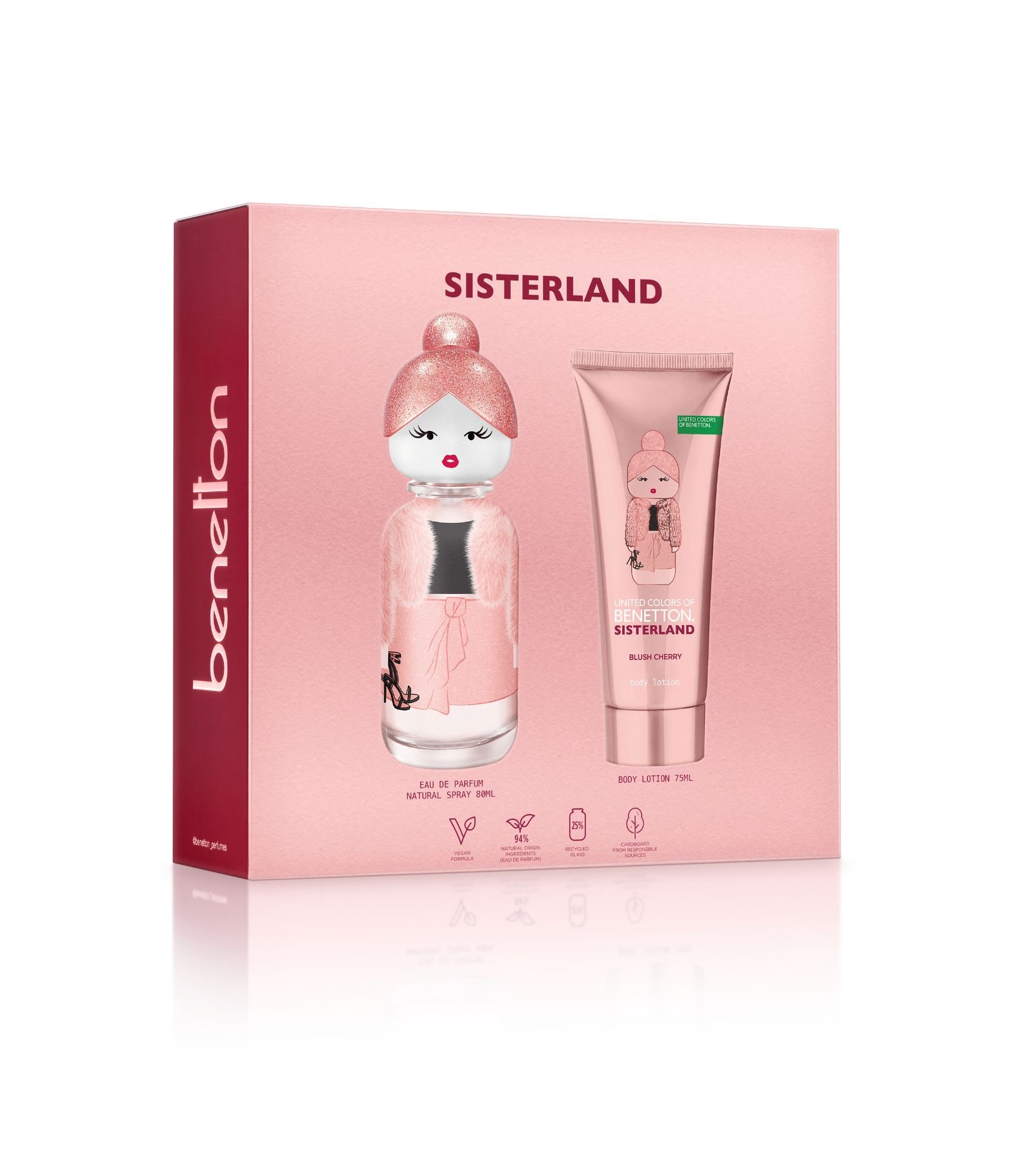 Kit Benetton United Colors Sisterland Blush Cherry DP 80 ml + Creme corporal 75 ml KIT 3