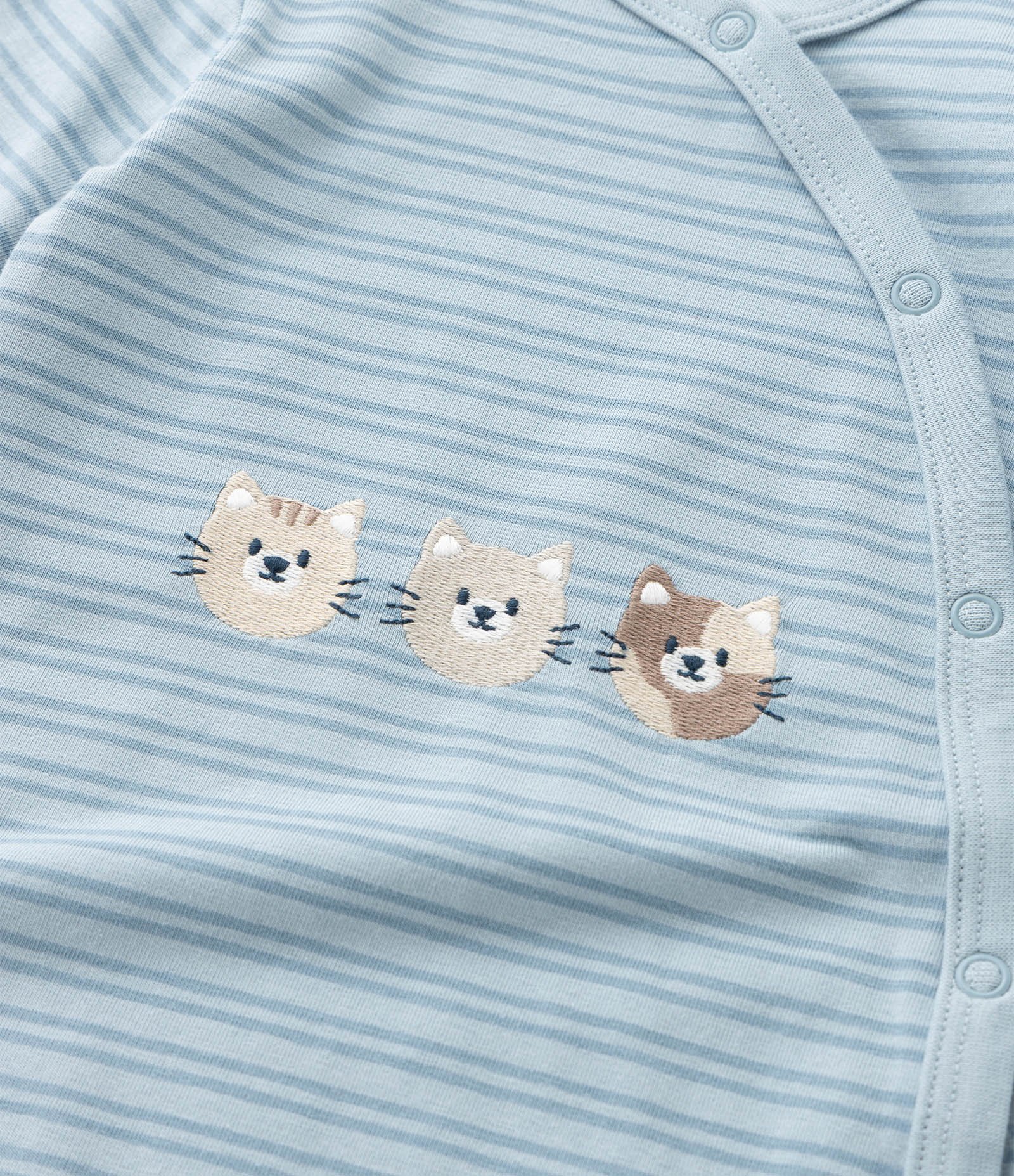 Macacão Infantil em Suedine com Estampa de Gatos e Listrado - Tam 0 a 18 meses Azul 9