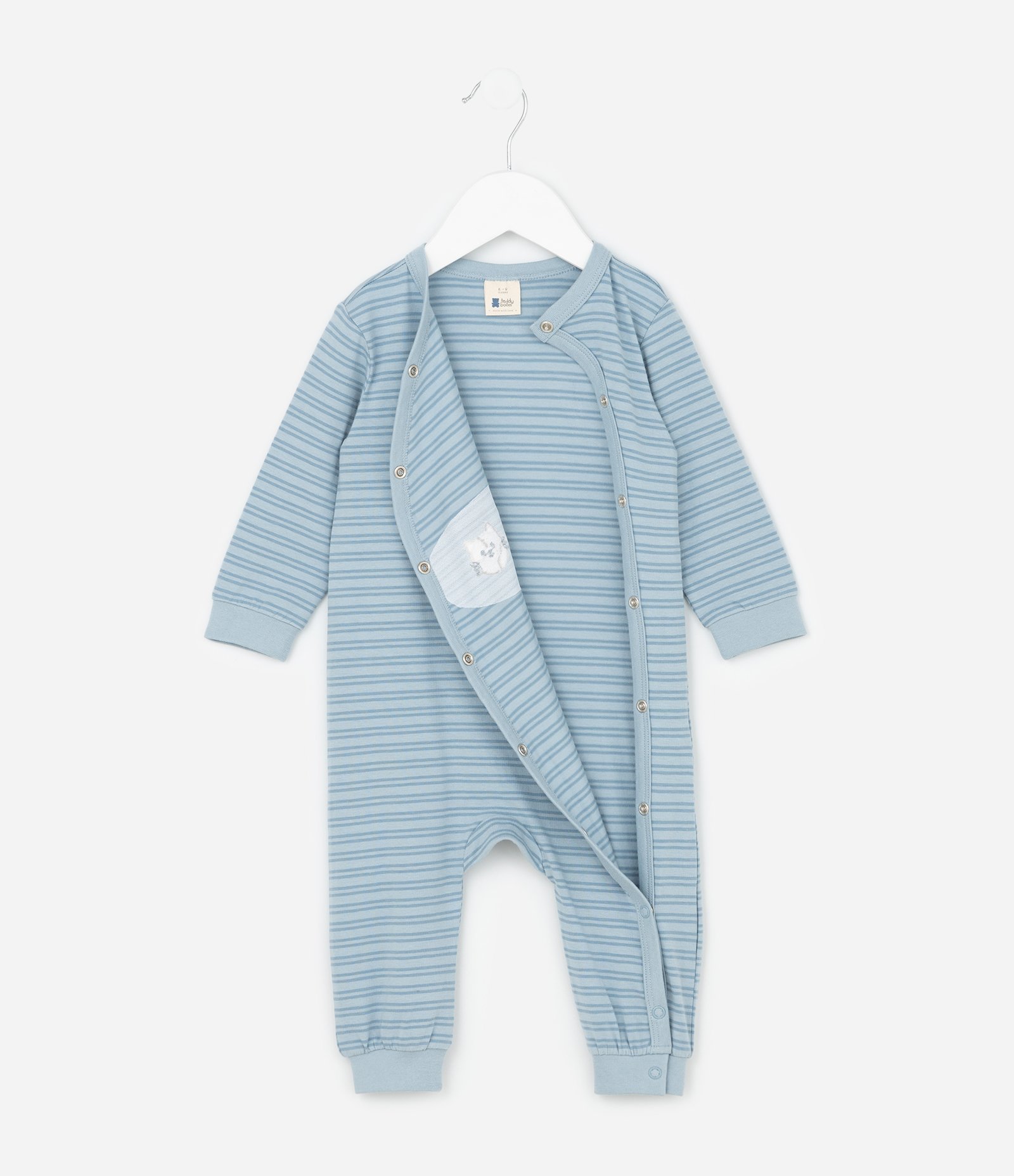 Macacão Infantil em Suedine com Estampa de Gatos e Listrado - Tam 0 a 18 meses Azul 2