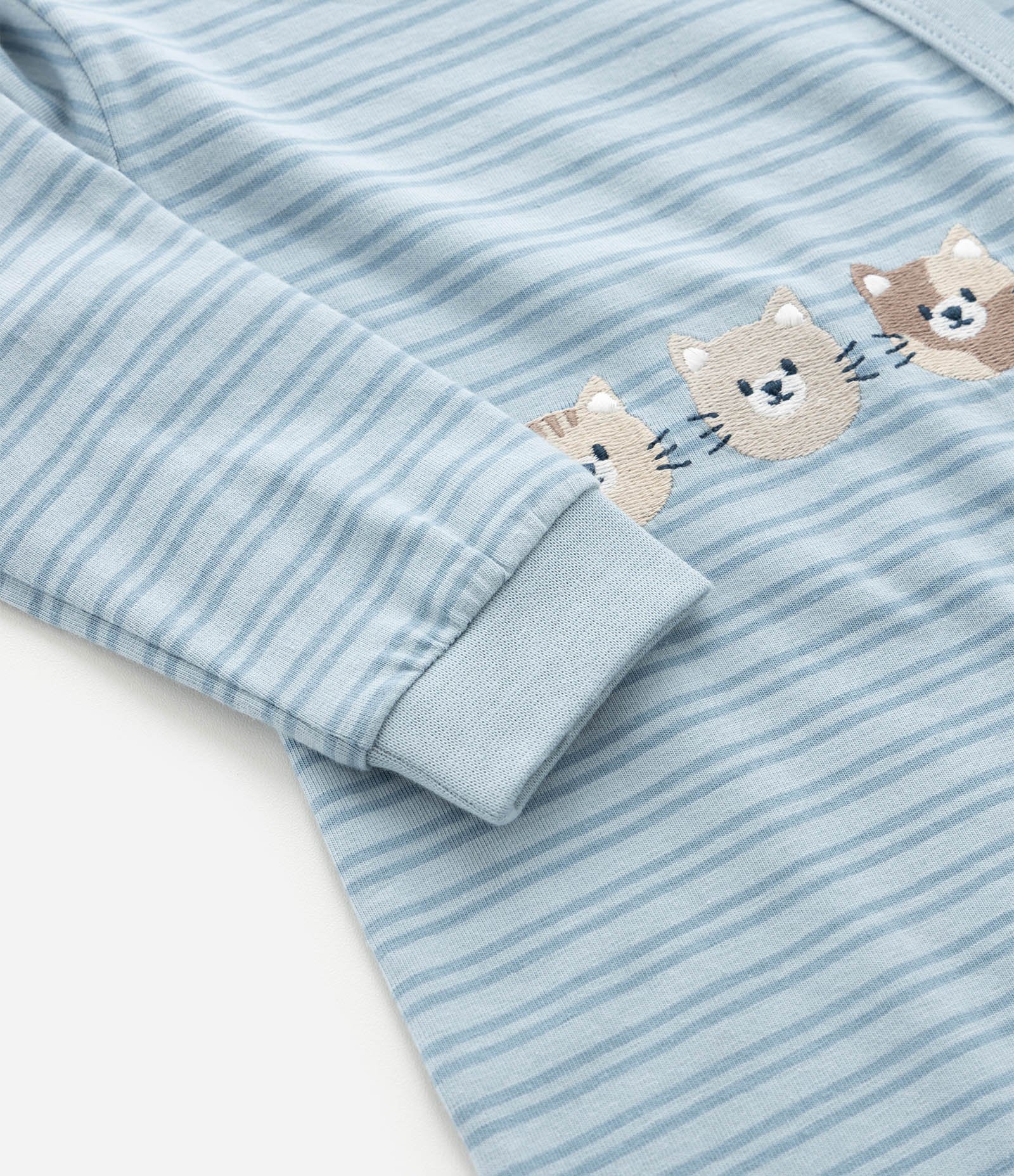 Macacão Infantil em Suedine com Estampa de Gatos e Listrado - Tam 0 a 18 meses Azul 5