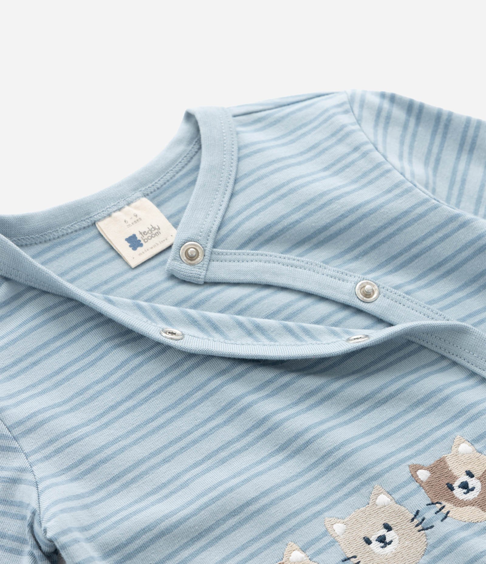 Macacão Infantil em Suedine com Estampa de Gatos e Listrado - Tam 0 a 18 meses Azul 7