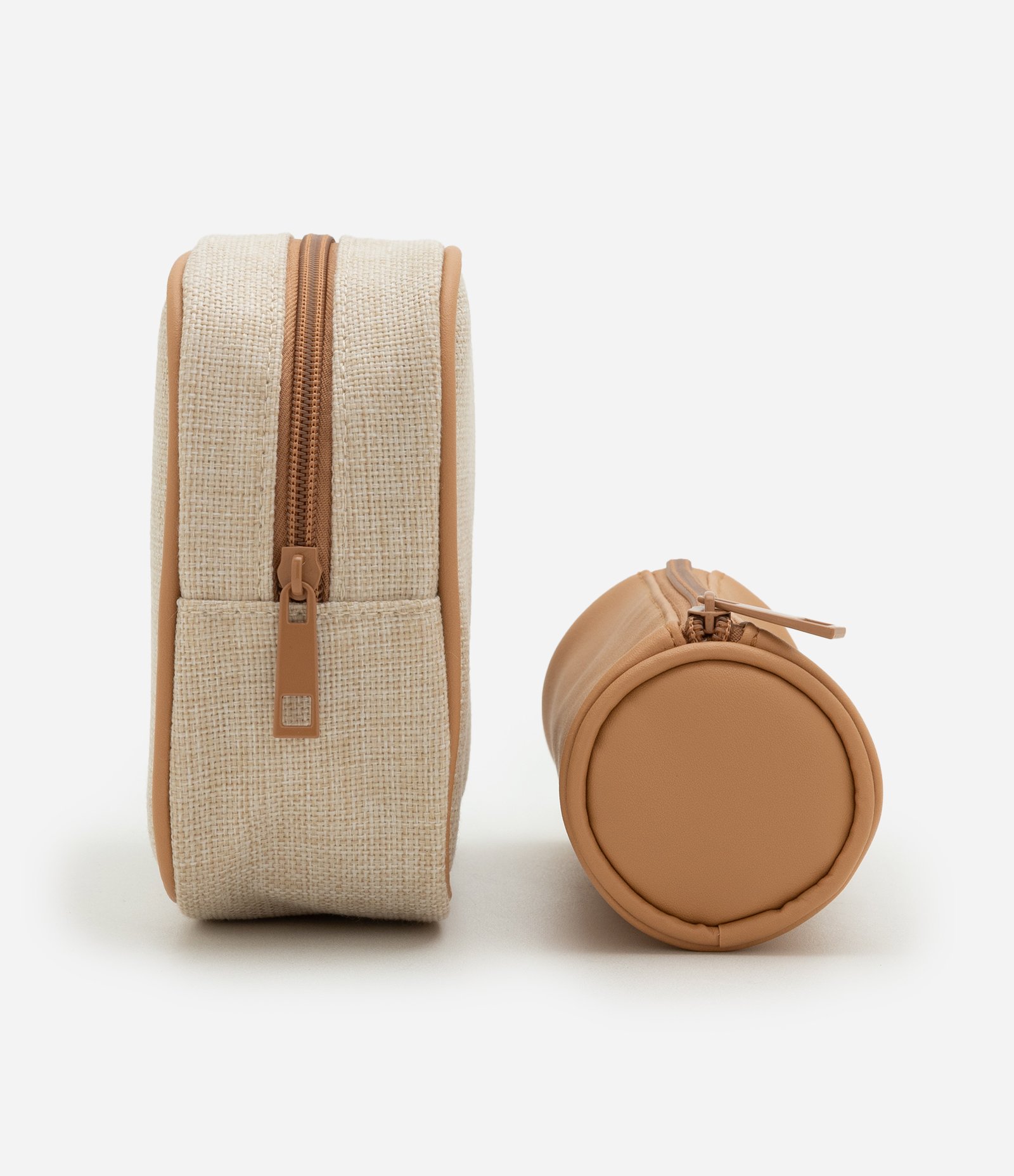 Kit 03 Necessaires Transparente com Internas em Canvas com Textura Marrom 2