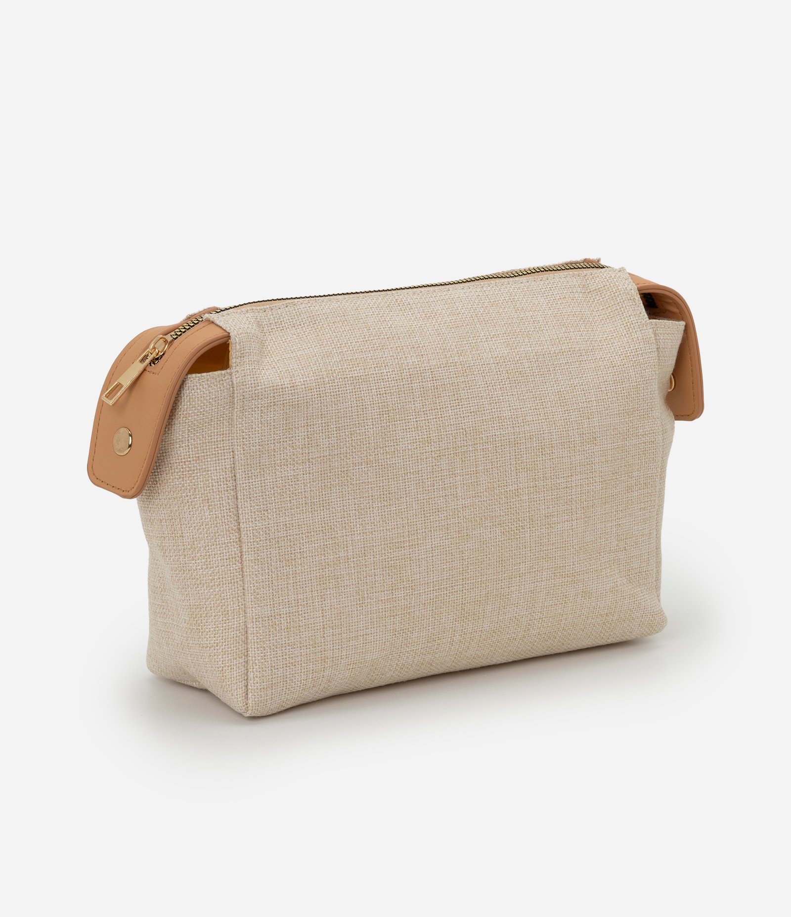 Necessaire Retangular em PU com Textura Canvas Marrom 1