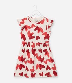 Vestido Infantil em Algodão com Estampa de Corações - Tam 5 a 14 Anos
