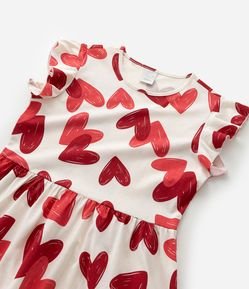 Vestido Infantil em Algodão com Estampa de Corações - Tam 5 a 14 Anos