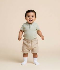 Bermuda Infantil em Sarja com Cós Elástico e Bolsos – Tam RN a 18 Meses