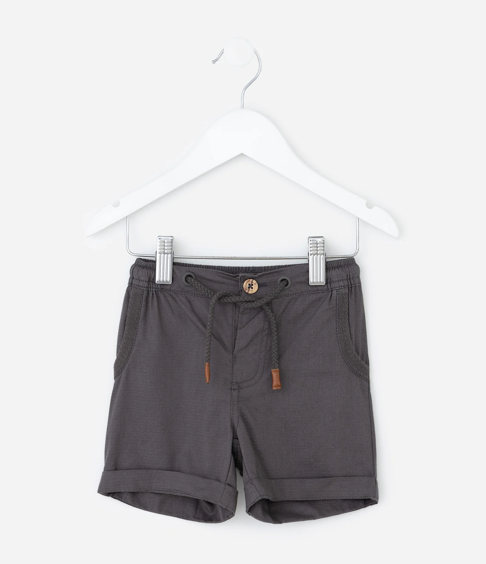 Bermuda Infantil em Sarja com Cós Elástico e Bolsos – Tam RN a 18 Meses Cinza Chumbo 1