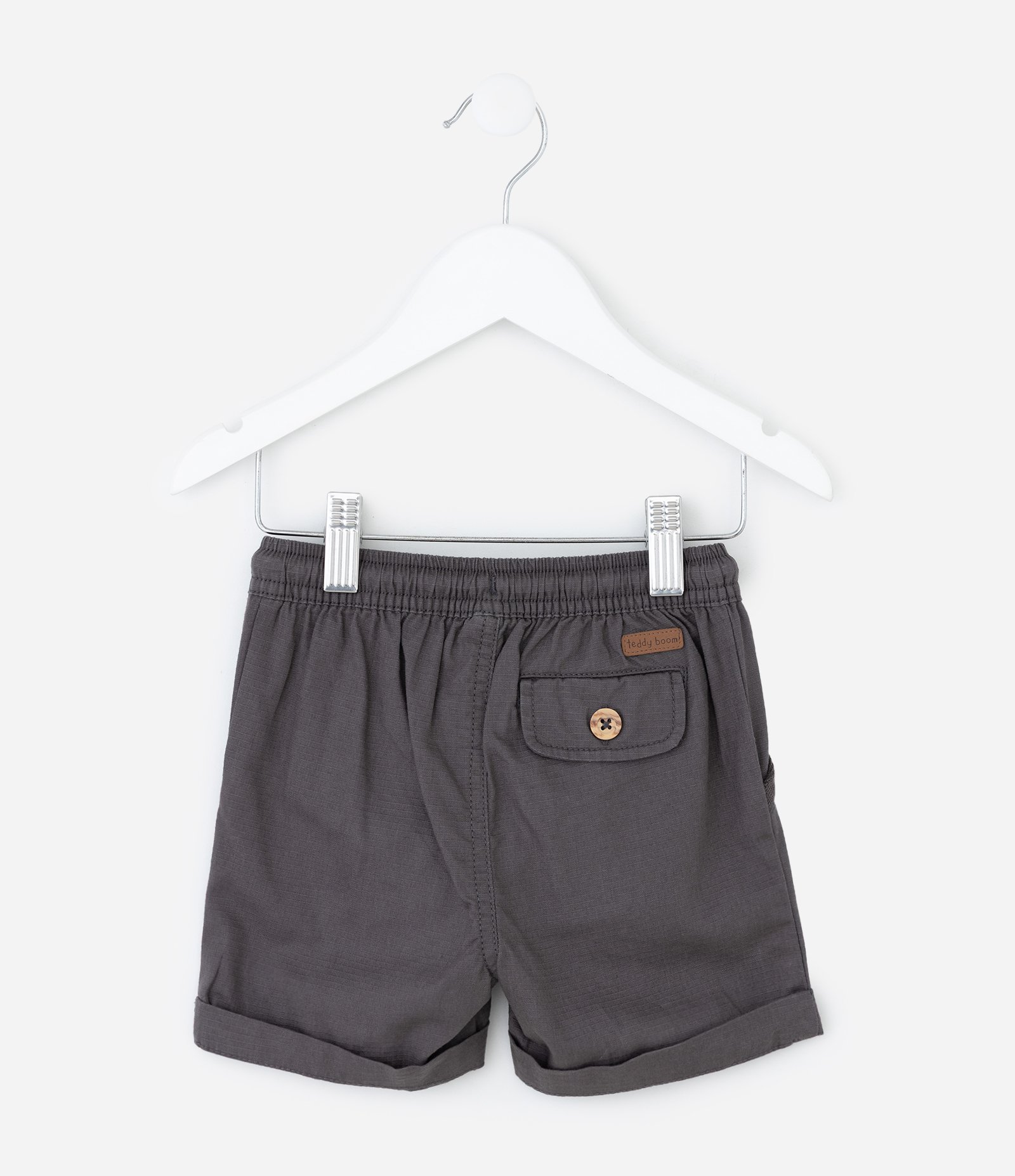 Bermuda Infantil em Sarja com Cós Elástico e Bolsos – Tam RN a 18 Meses Cinza Chumbo 2