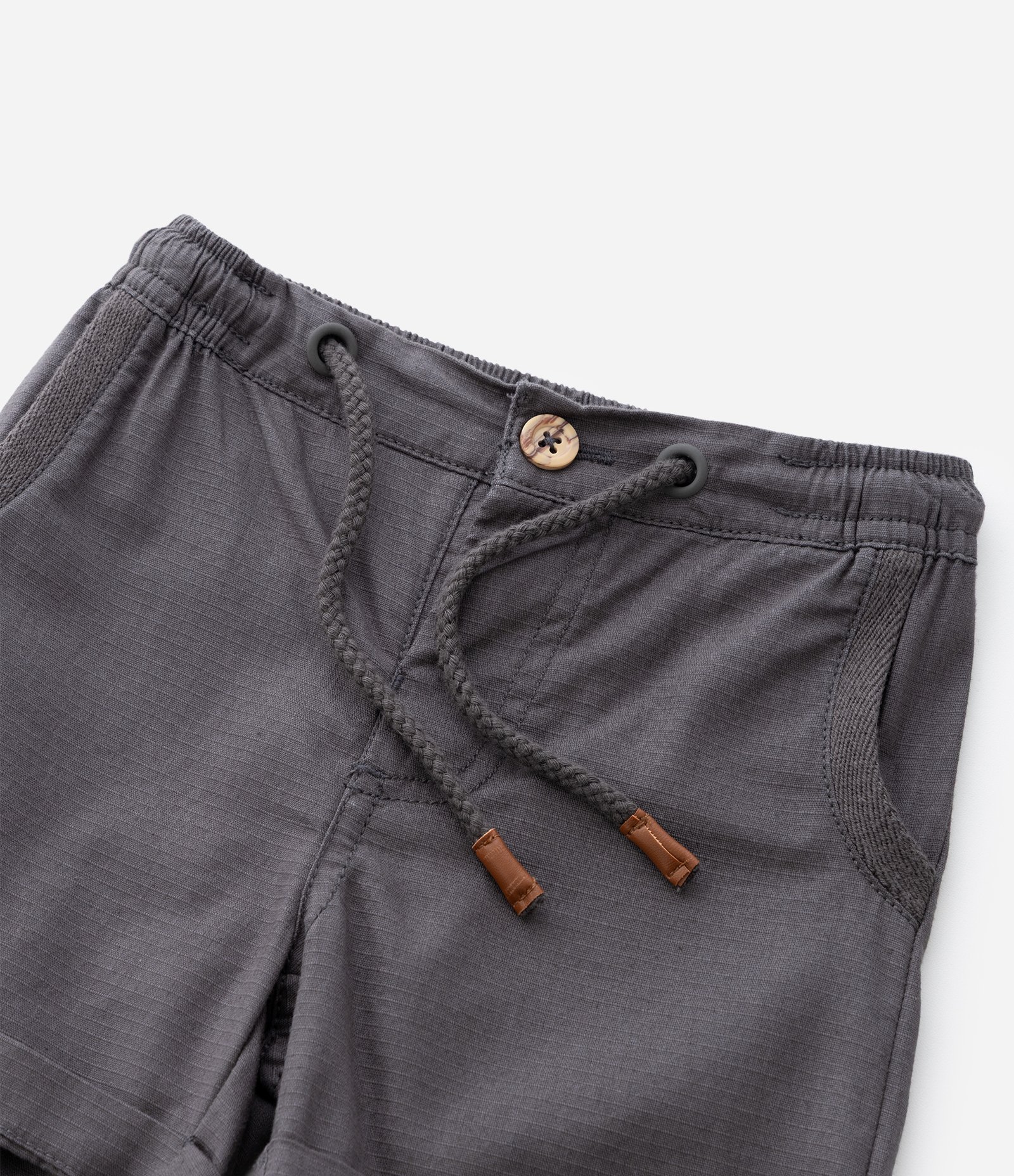 Bermuda Infantil em Sarja com Cós Elástico e Bolsos – Tam RN a 18 Meses Cinza Chumbo 5