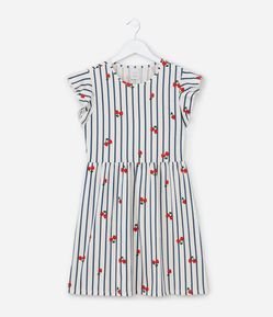 Vestido com Estampa Listrada com Cerejas - Tam 5 a 14 Anos