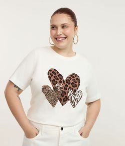 Camiseta com Estampa de Corações Animal Print e Paetês Curve & Plus Size