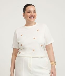 Camiseta em Algodão com Coração de Paetês Curve & Plus Size