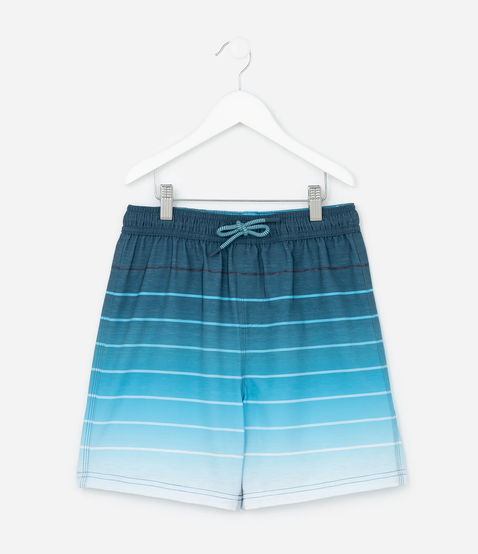 Bermuda Infantil de Banho com Estampa de Listras Degradê - Tam 5 a 14 Anos Azul 1