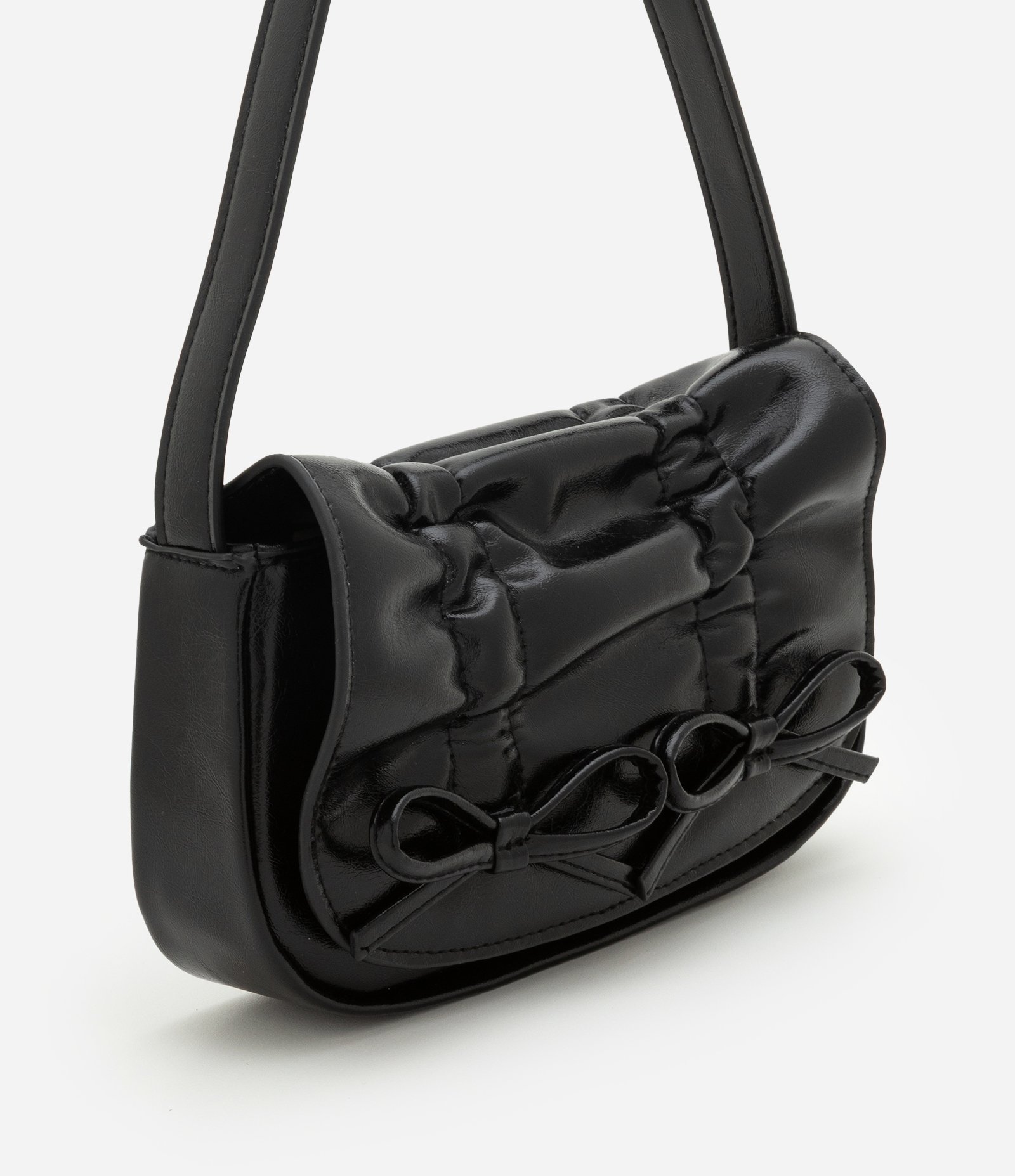 Bolsa Infantil Baguete em PU Liso com Lacinhos - Tam Único Preto 1