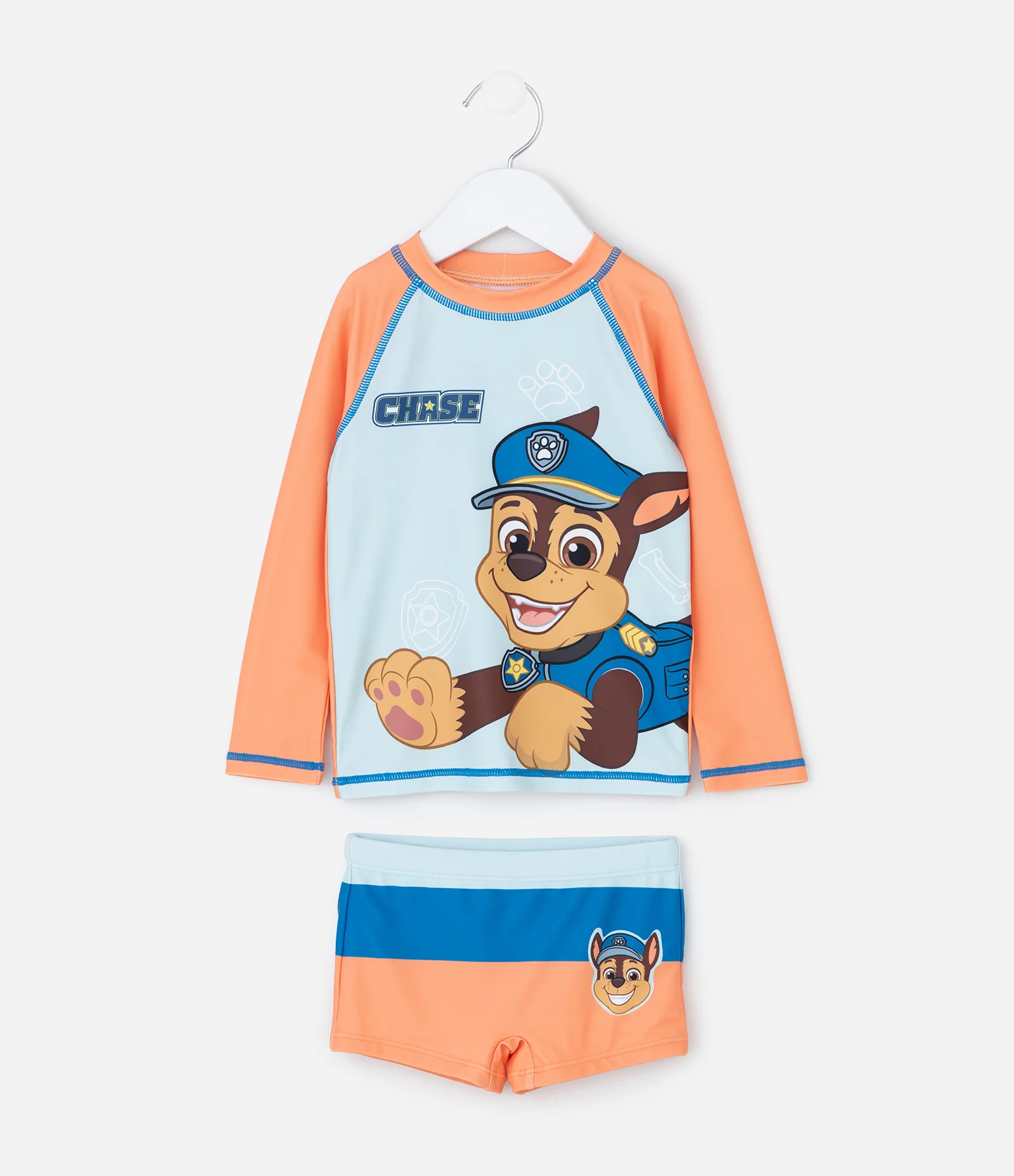 Conjunto Praia Infantil com Proteção UV Chase Patrulha Canina – Tam 6 Meses a 4 Anos Azul/Laranja 2