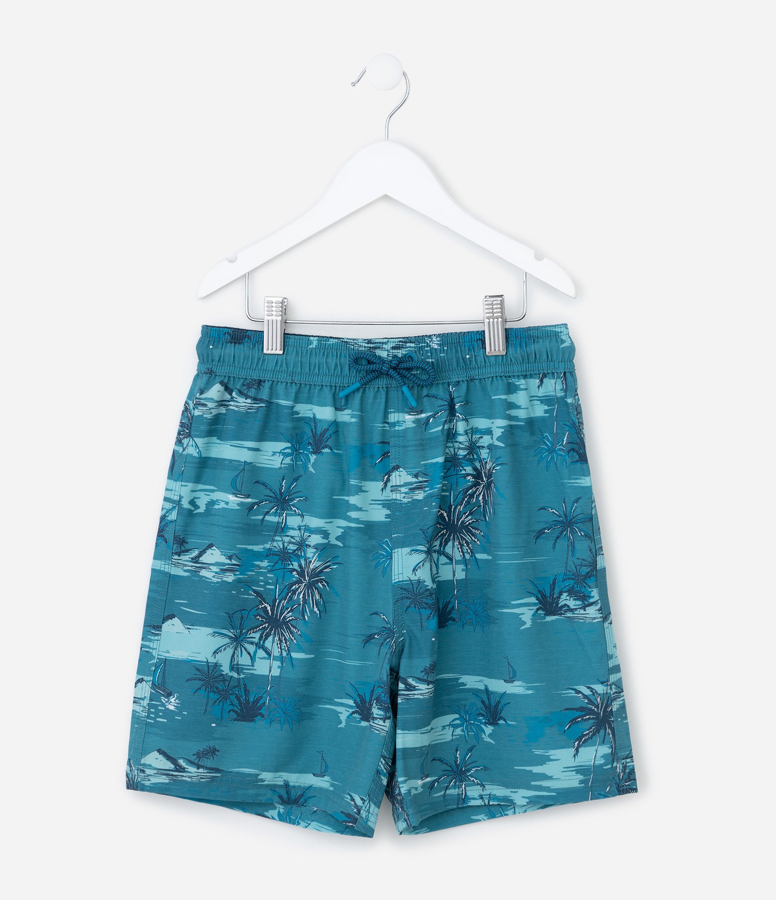 Bermuda Infantil de Banho com Estampa Tropical - Tam 5 a 14 Anos Azul 1
