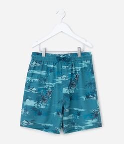 Bermuda Infantil de Banho com Estampa Tropical - Tam 5 a 14 Anos