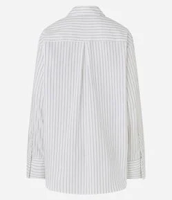 Camisa Maxi Oversized em Tricoline com Gravata e Listras de Fio Tinto