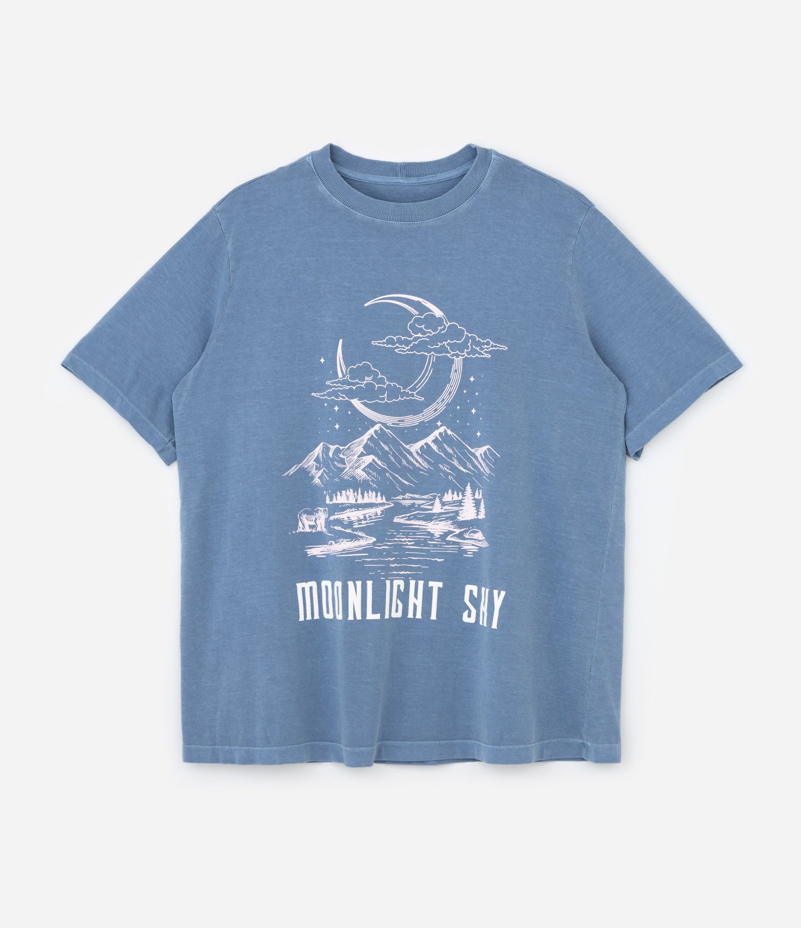 Camiseta Alongada em Algodão com Estampa Moonlight Sky Curve & Plus Size Azul Estonado 1