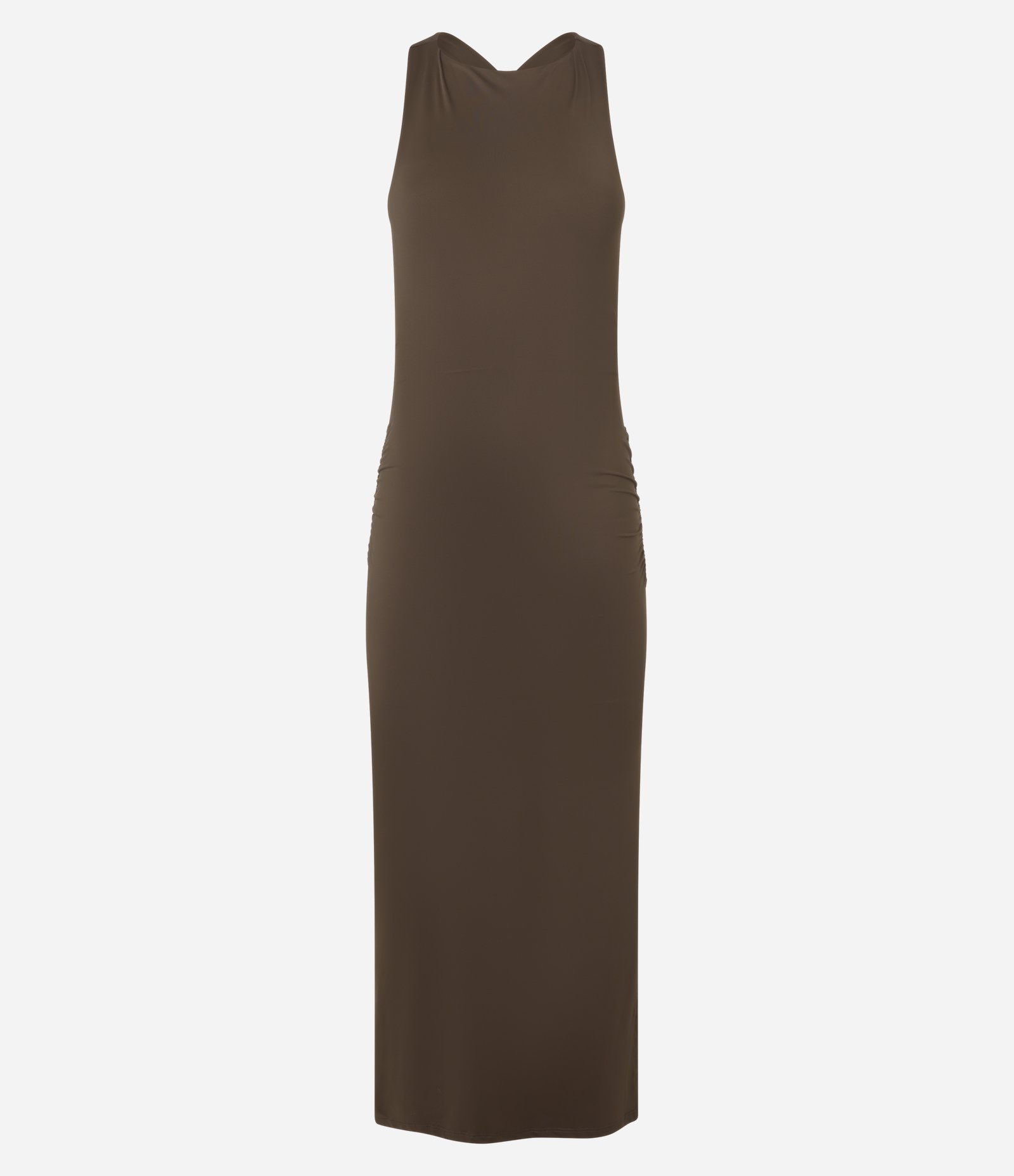 Vestido Midi com Costas Abertas e Alças Cruzadas Marrom 4