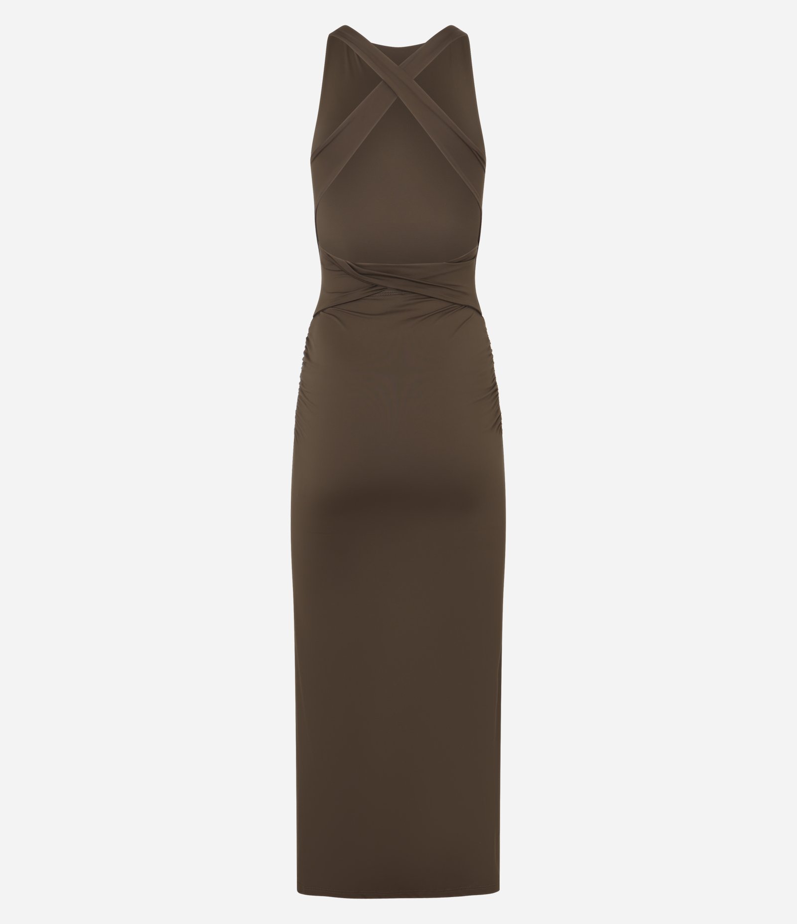 Vestido Midi com Costas Abertas e Alças Cruzadas Marrom 5
