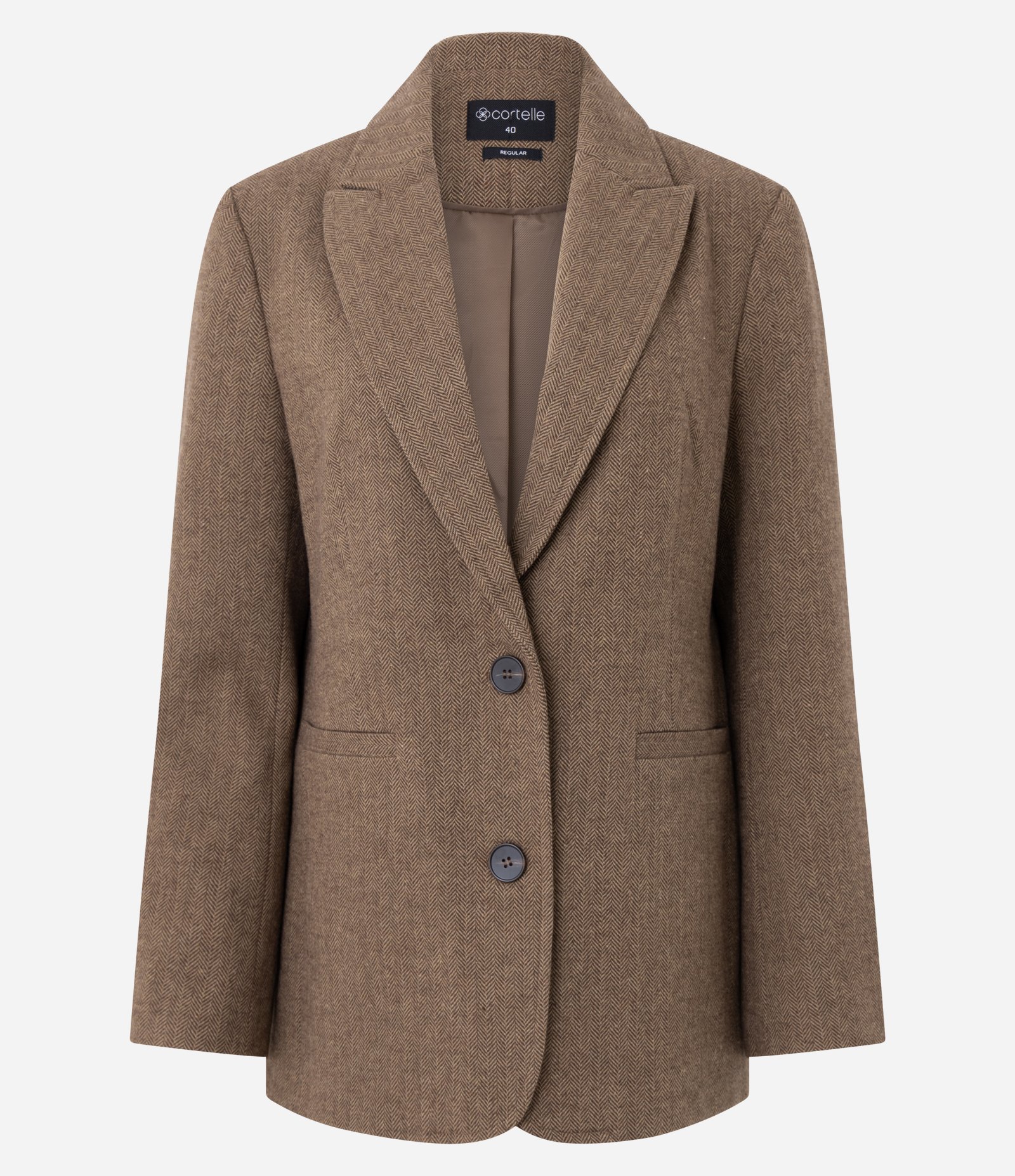 Blazer Regular em Polivelour com Textura Espinha de Peixe Marrom 1