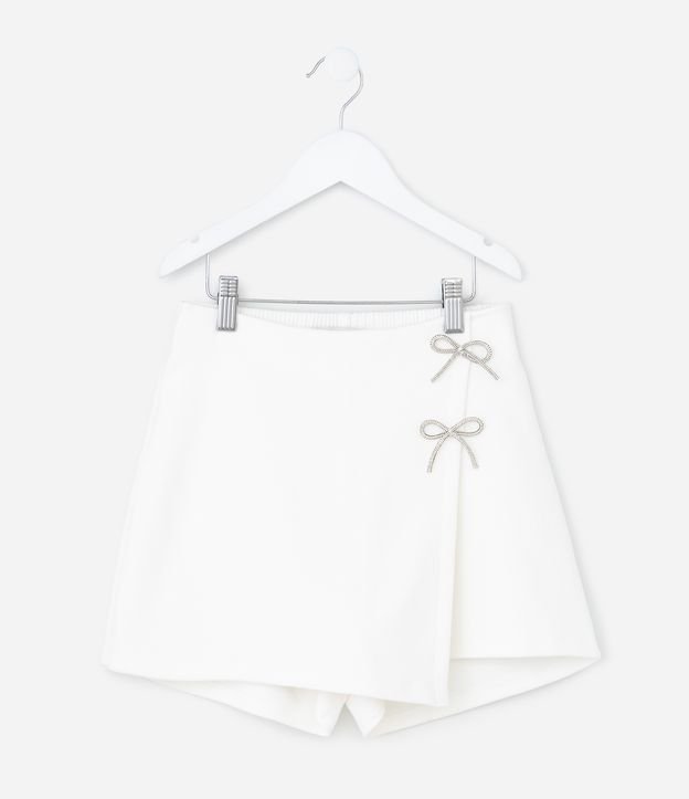 Short Saia Suedine Infantil com Aplicação de Laços em Strass - Tam 7 a 14 Anos