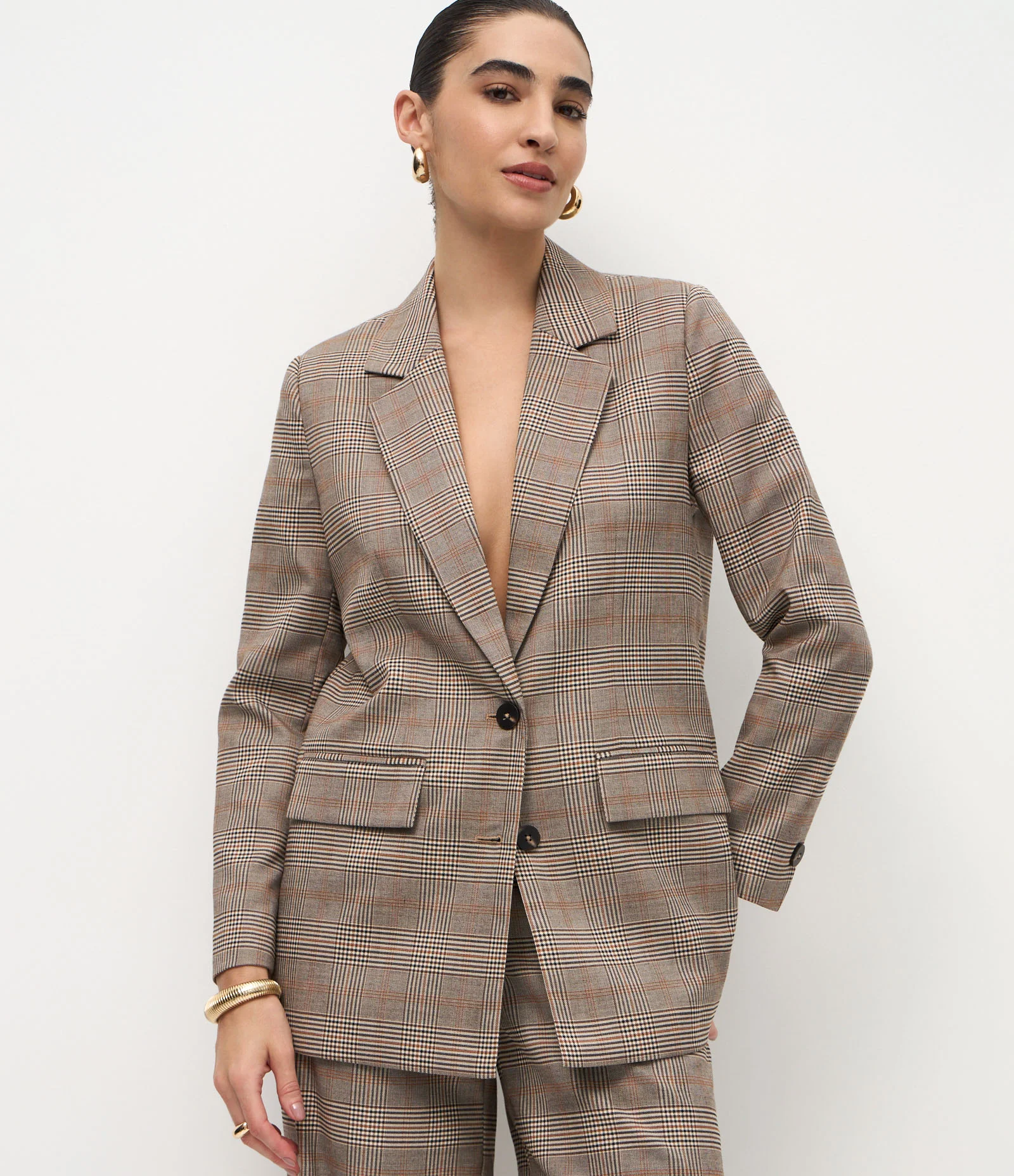 Blazer Oversized em Alfaiataria com Estampa Xadrez Cinza 1