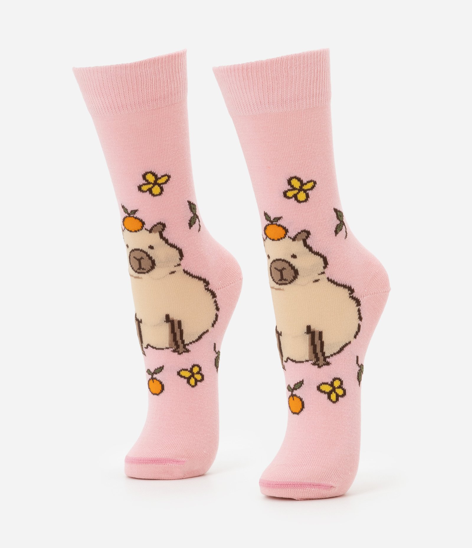 Meia Cano Alto em Algodão com Estampa Capivara Rosa 1