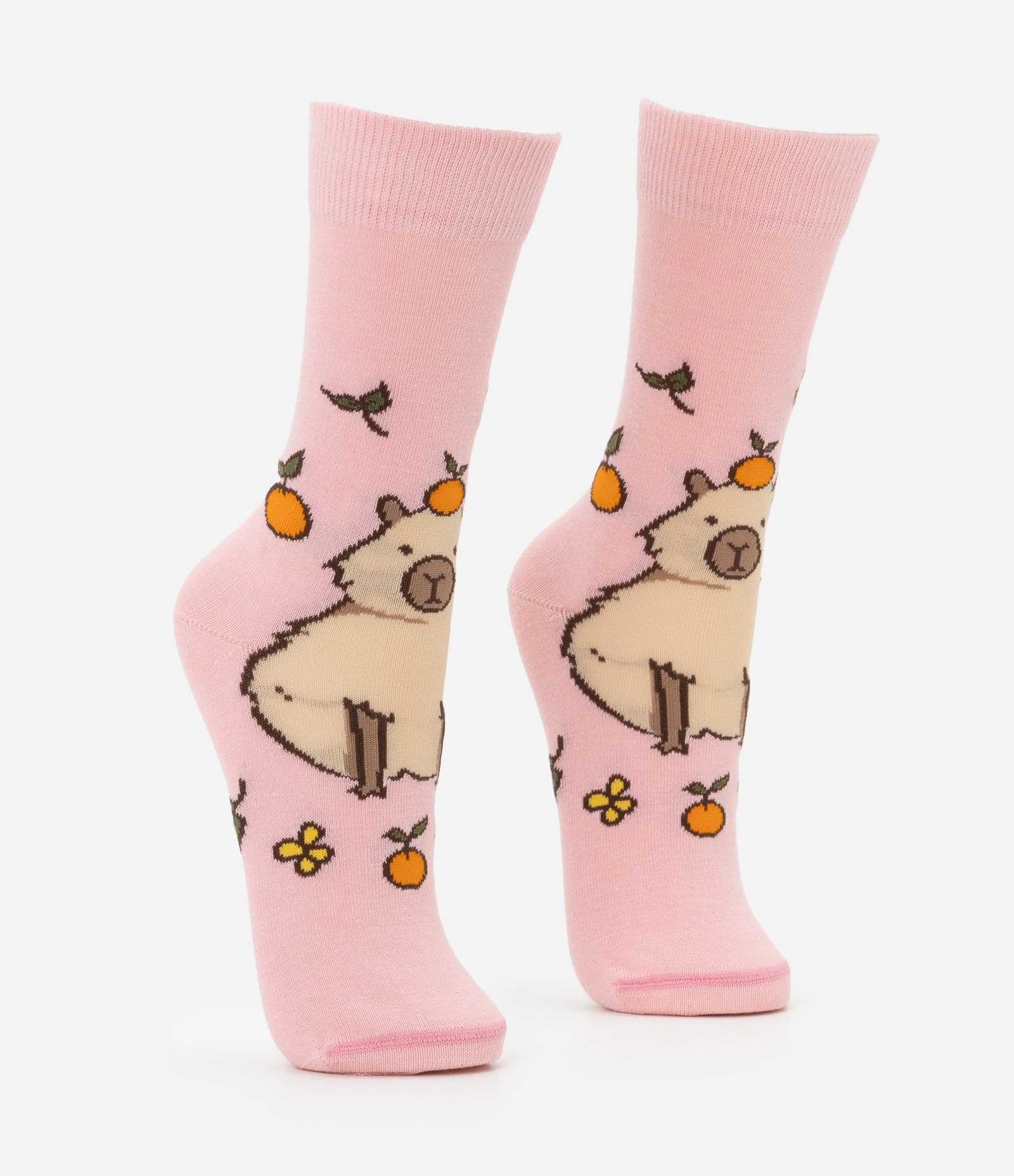 Meia Cano Alto em Algodão com Estampa Capivara Rosa 2