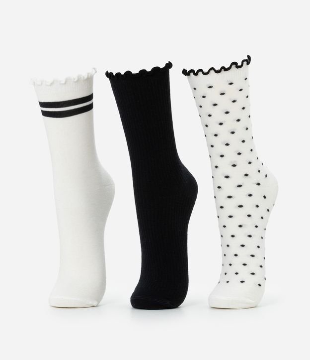 Kit 03 Meias Cano Médio em Algodão com Acabamento Picueta