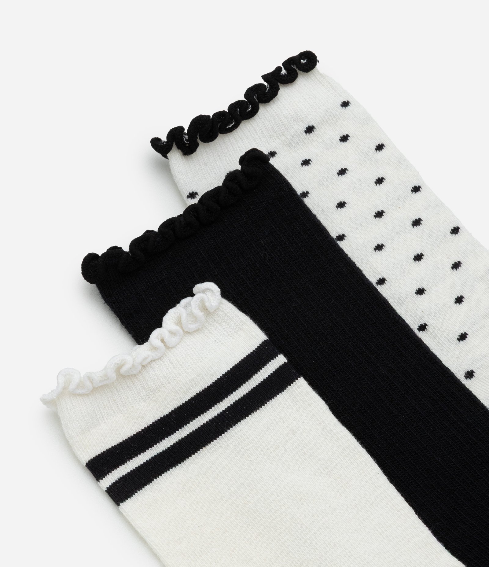 Kit 03 Meias Cano Médio em Algodão com Acabamento Picueta Branco/Preto 4