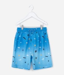 Bermuda Infantil de Banho com Estampa de Mini Ícones e Degradê - Tam 5 a 14 Anos