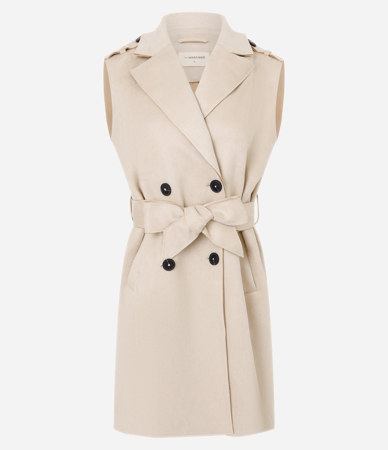 Colete Alongado em Suede com Faixa para Amarração Bege 6