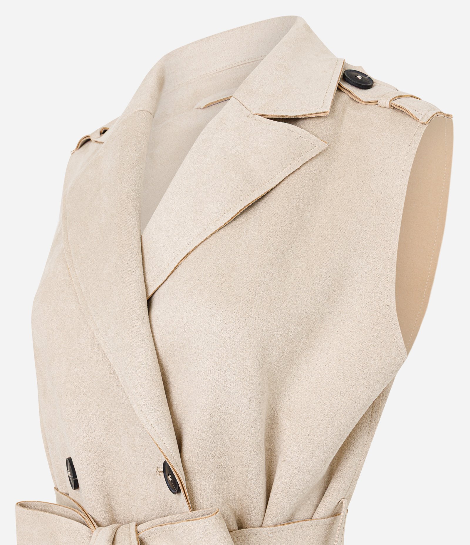 Colete Alongado em Suede com Faixa para Amarração Bege 7