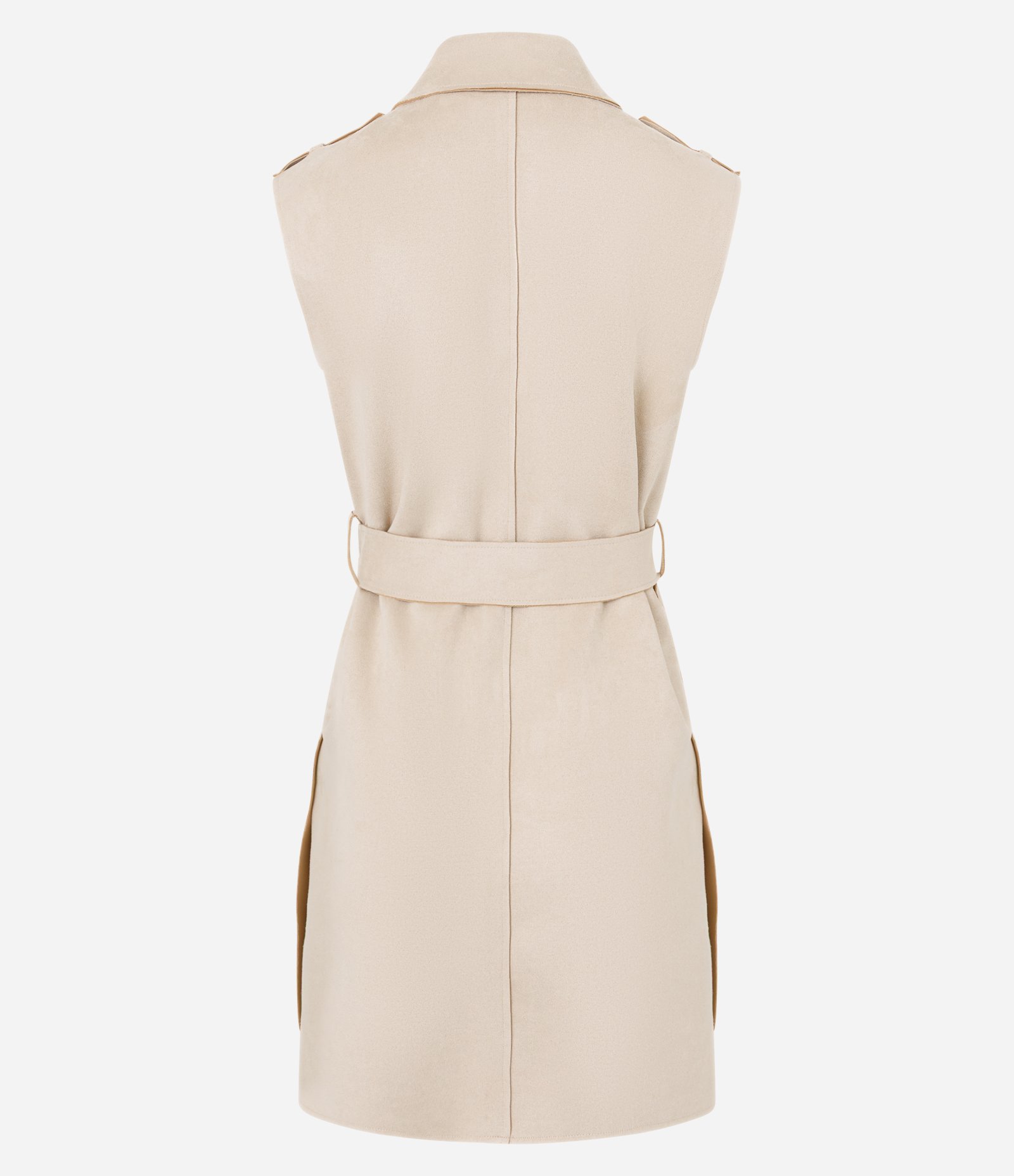 Colete Alongado em Suede com Faixa para Amarração Bege 8