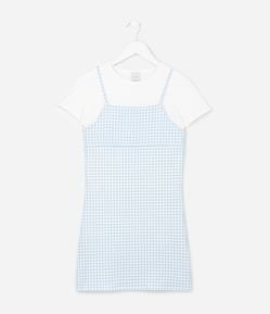 Vestido Infantil Estampa Xadrez com Blusa por Baixo - Tam 7 a 14 Anos