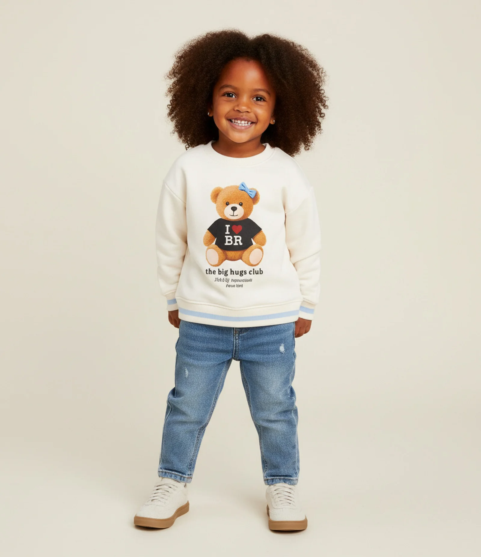 Casaco Infantil com Estampa de Urso – Tam 1 a 5/6 Anos Off White 1