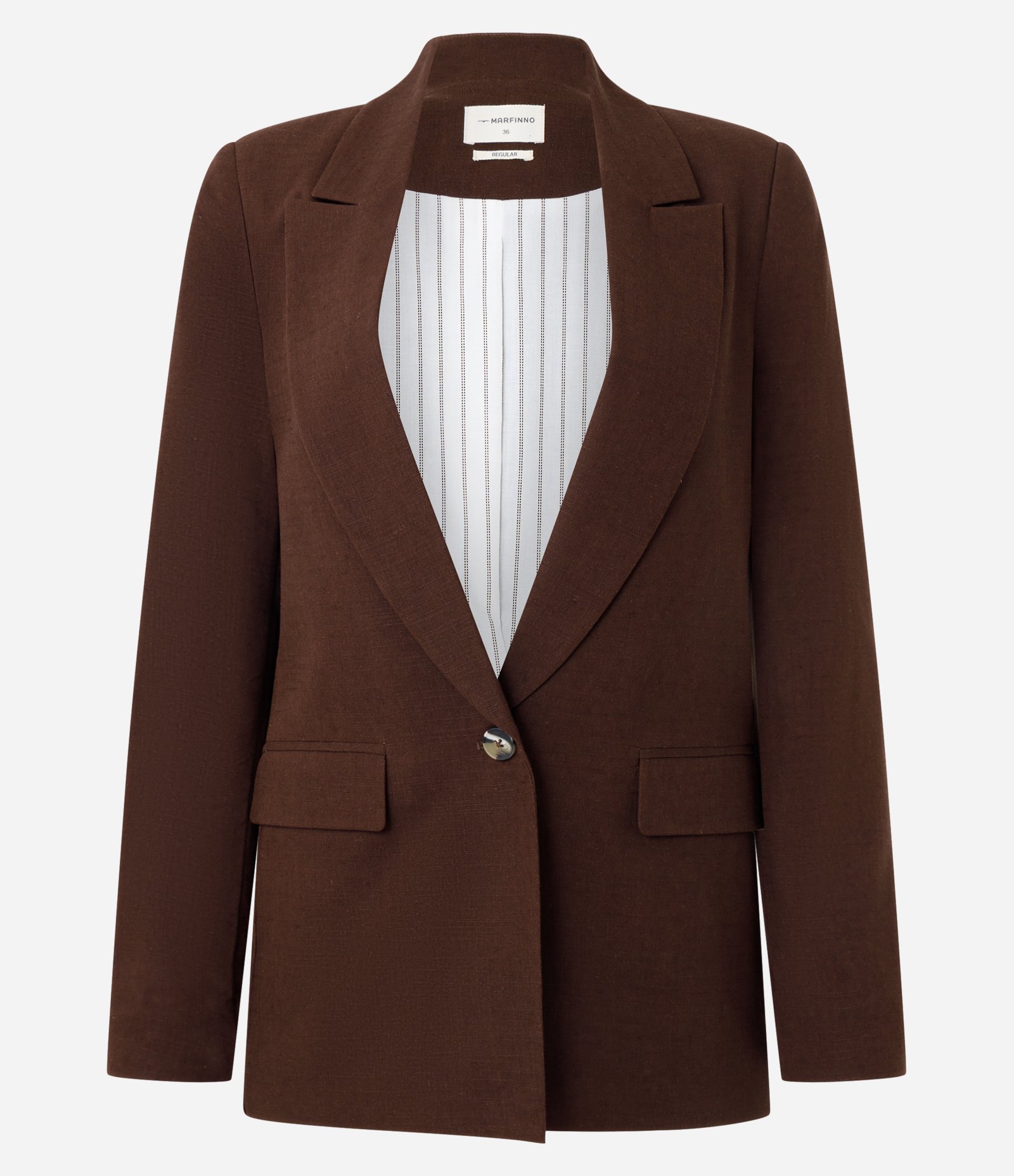 Blazer em Viscolinho com Lapelas e Botão Único Marrom 5