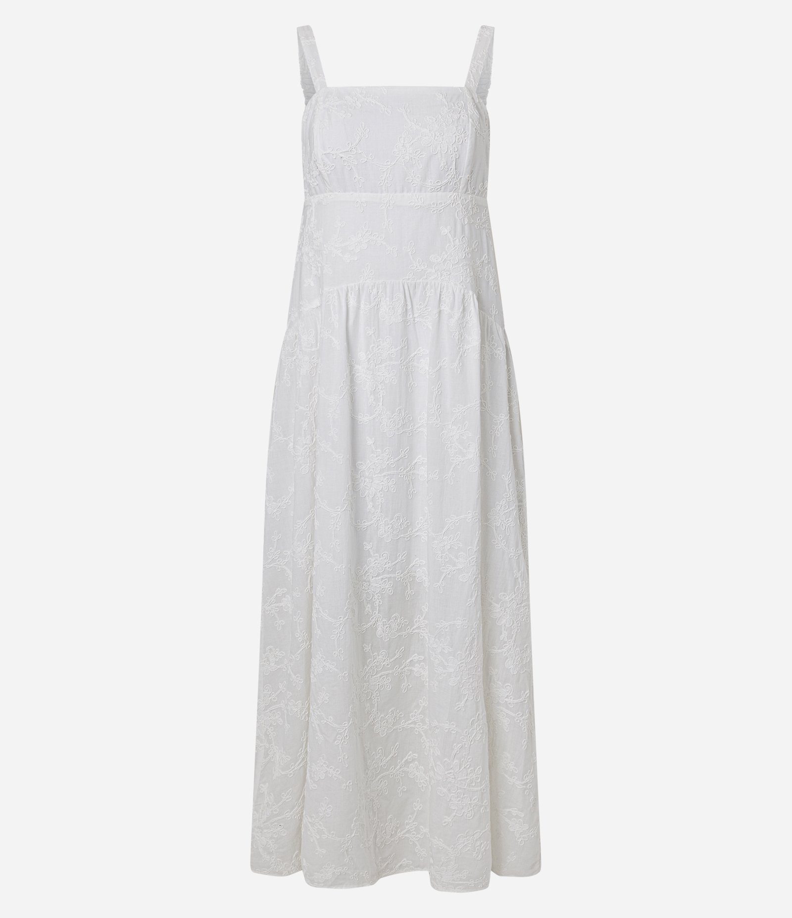 Vestido Evasê Midi com Decote Quadrado e Bordado Floral Branco 5
