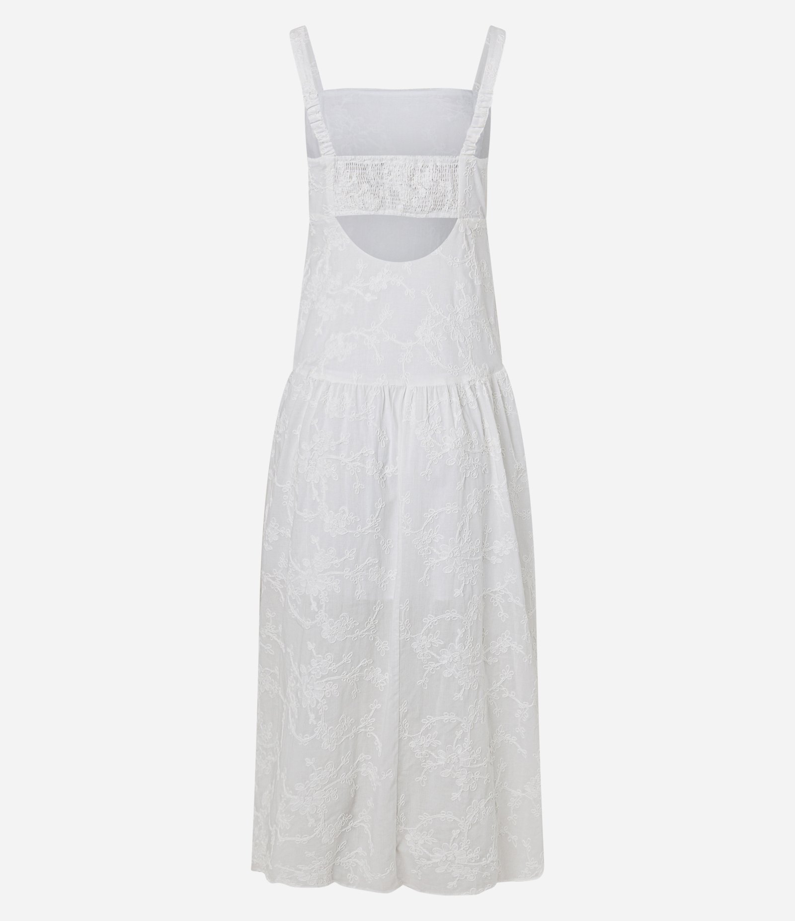 Vestido Evasê Midi com Decote Quadrado e Bordado Floral Branco 7
